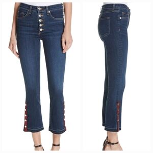 Veronica Beard Jeans High Rise Exposed Button Fly Carolyn Baby Boot  Fray Crop